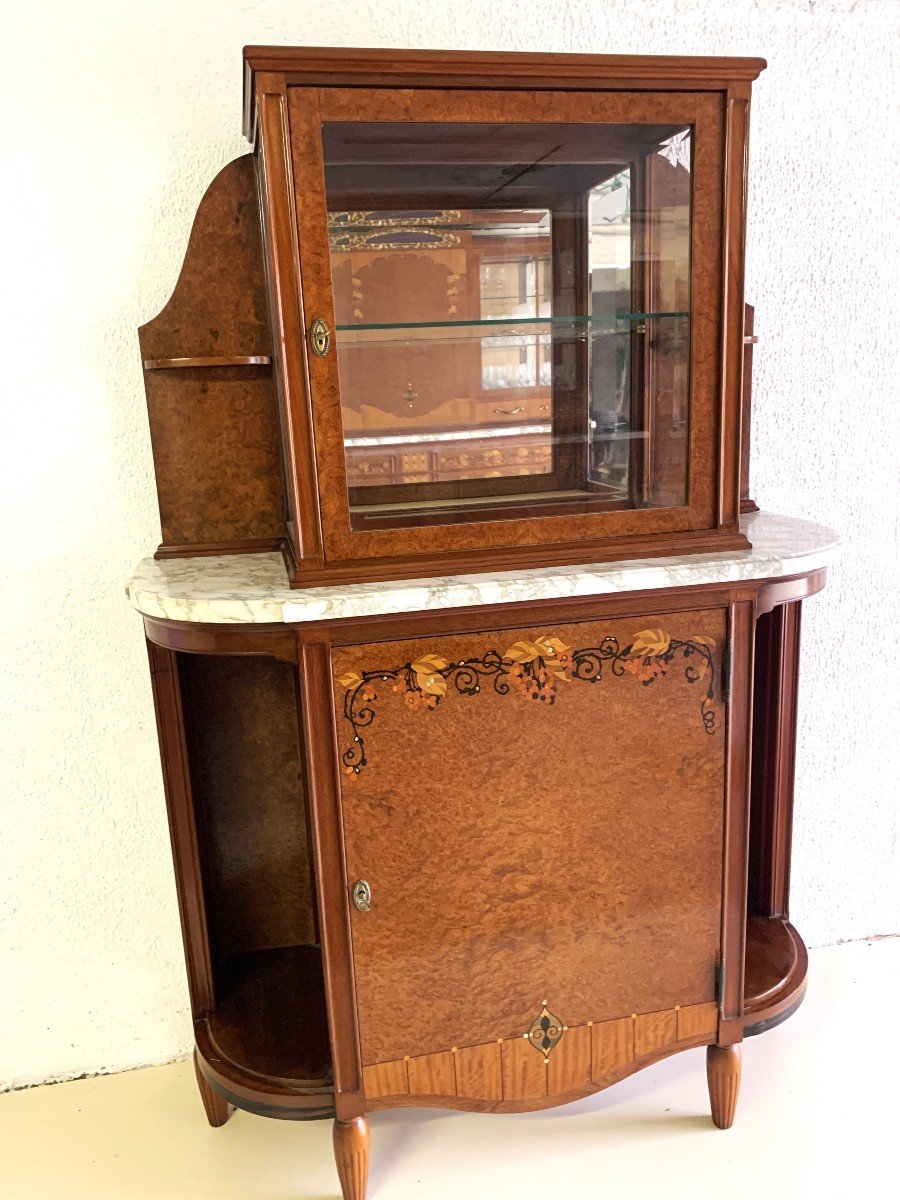 Art Deco Silver Cabinet Marquetry Wood Mother Of Pearl -photo-4