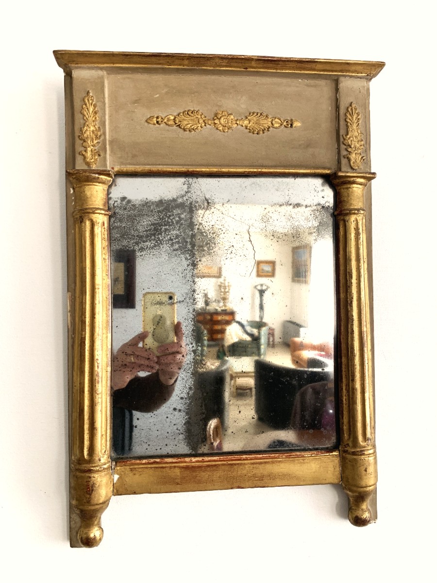 Empire Period Mirror With Painted And Gilded Wood Columns