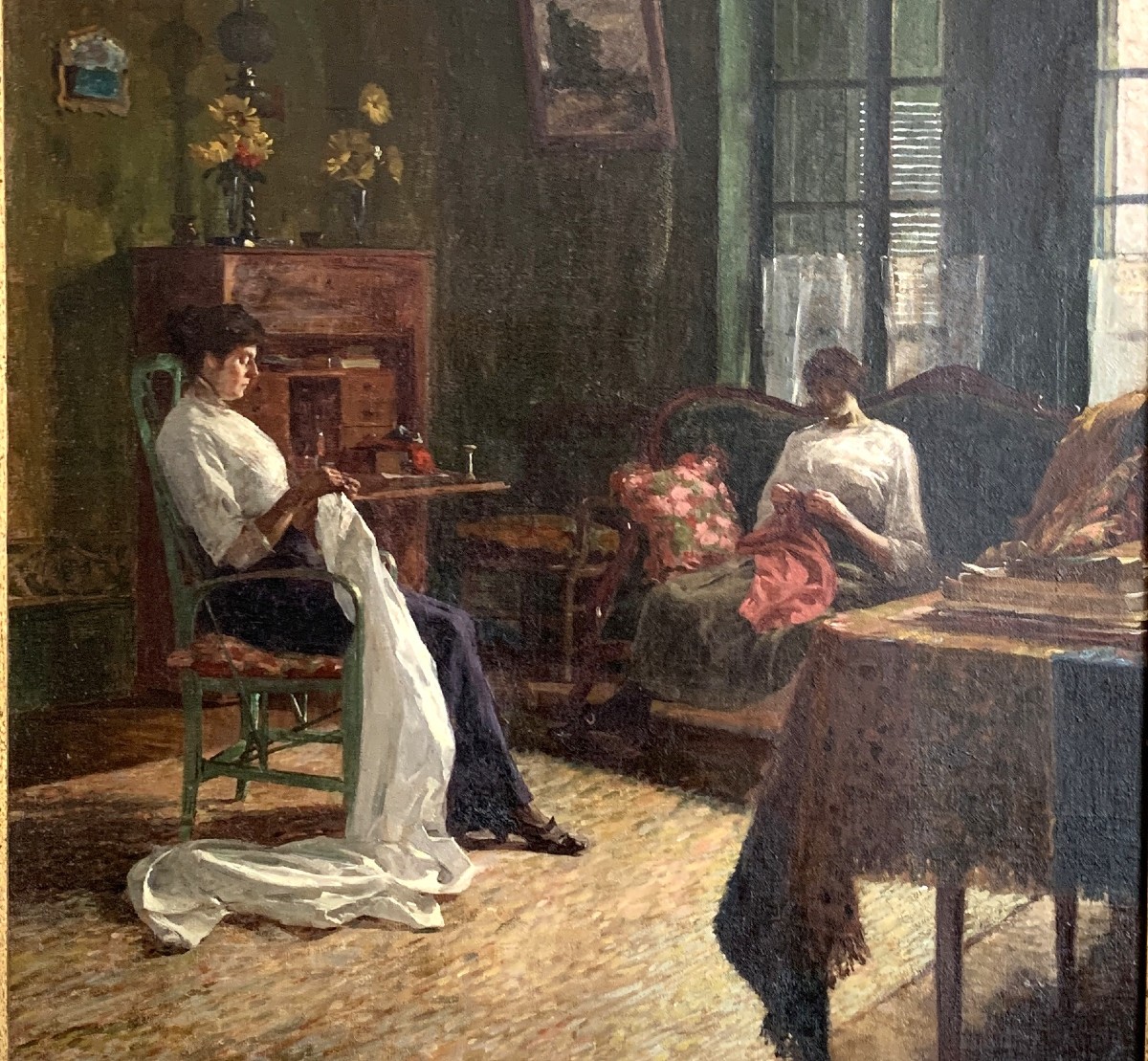 Peinture  François Forichon école Impressionniste ( 1865-1952) Scène d'Intérieur. -photo-5