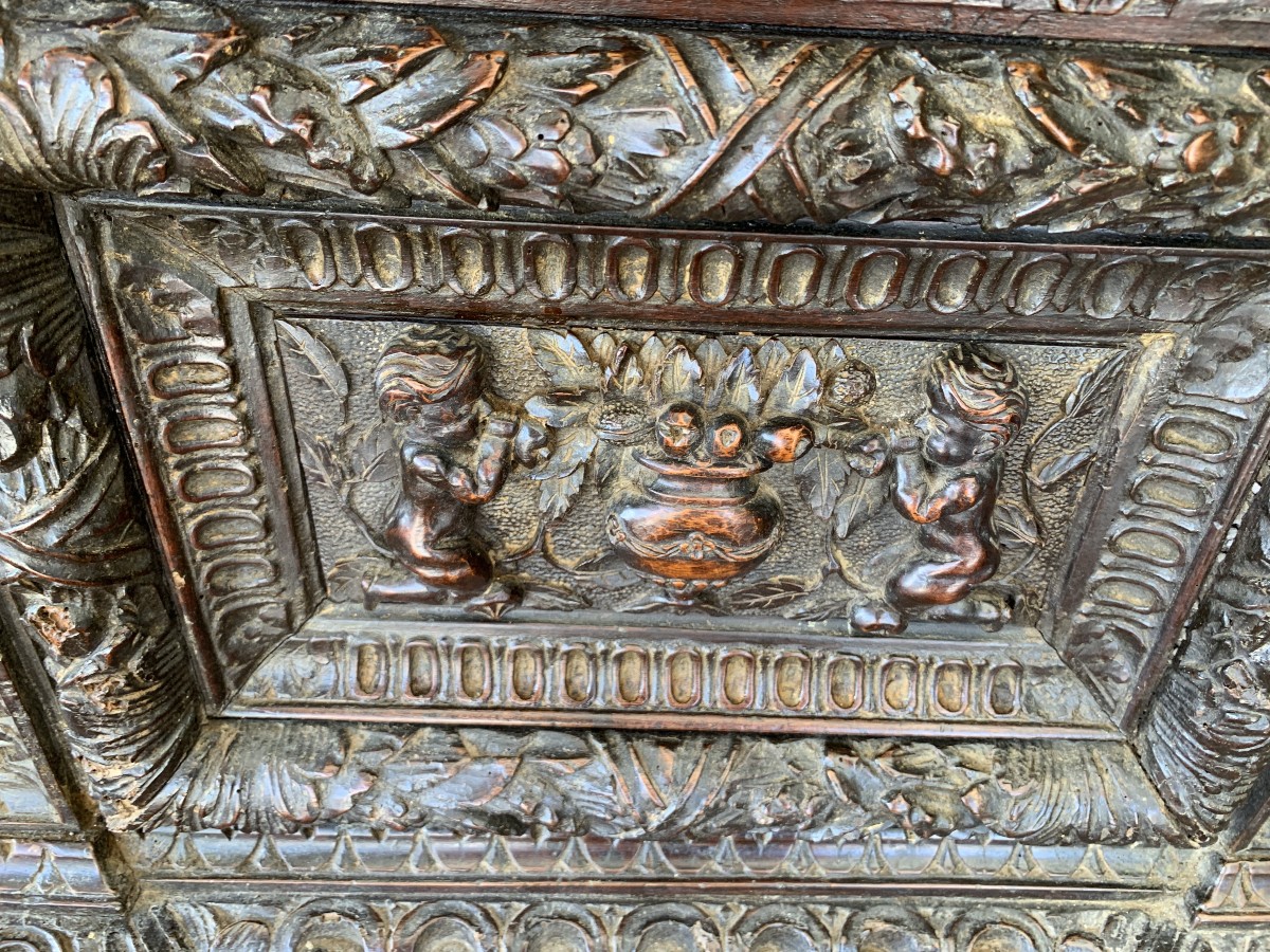  Chest Called Cassone In Walnut, Italian Work From The 18th Century-photo-2
