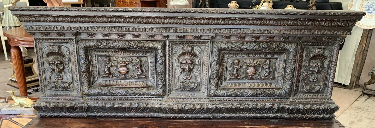  Chest Called Cassone In Walnut, Italian Work From The 18th Century-photo-3