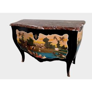 Curved Painted Commode With Polychrome Decor China