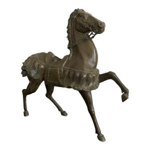 Grand Cheval En Bronze Chine 18ième Formant Brûle-parfum 