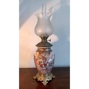 Japanese Satsuma Oil Lamp Bronze Frame