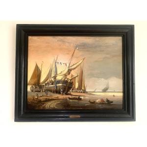  Charles Kuwasseg Oil On Panel Marine