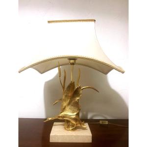 Lampe En Travertin Et Métal Doré Du Designer Italien Lanciotto Galeotti 