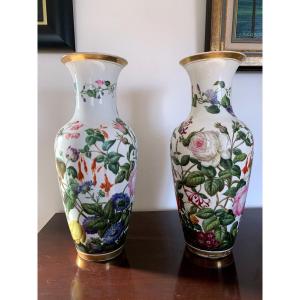 Paire De Vases Botaniques En Porcelaine De Paris