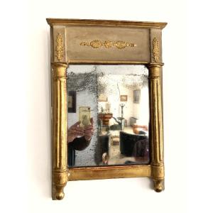 Miroir époque Empire à Colonnes En Bois Peint Et Doré