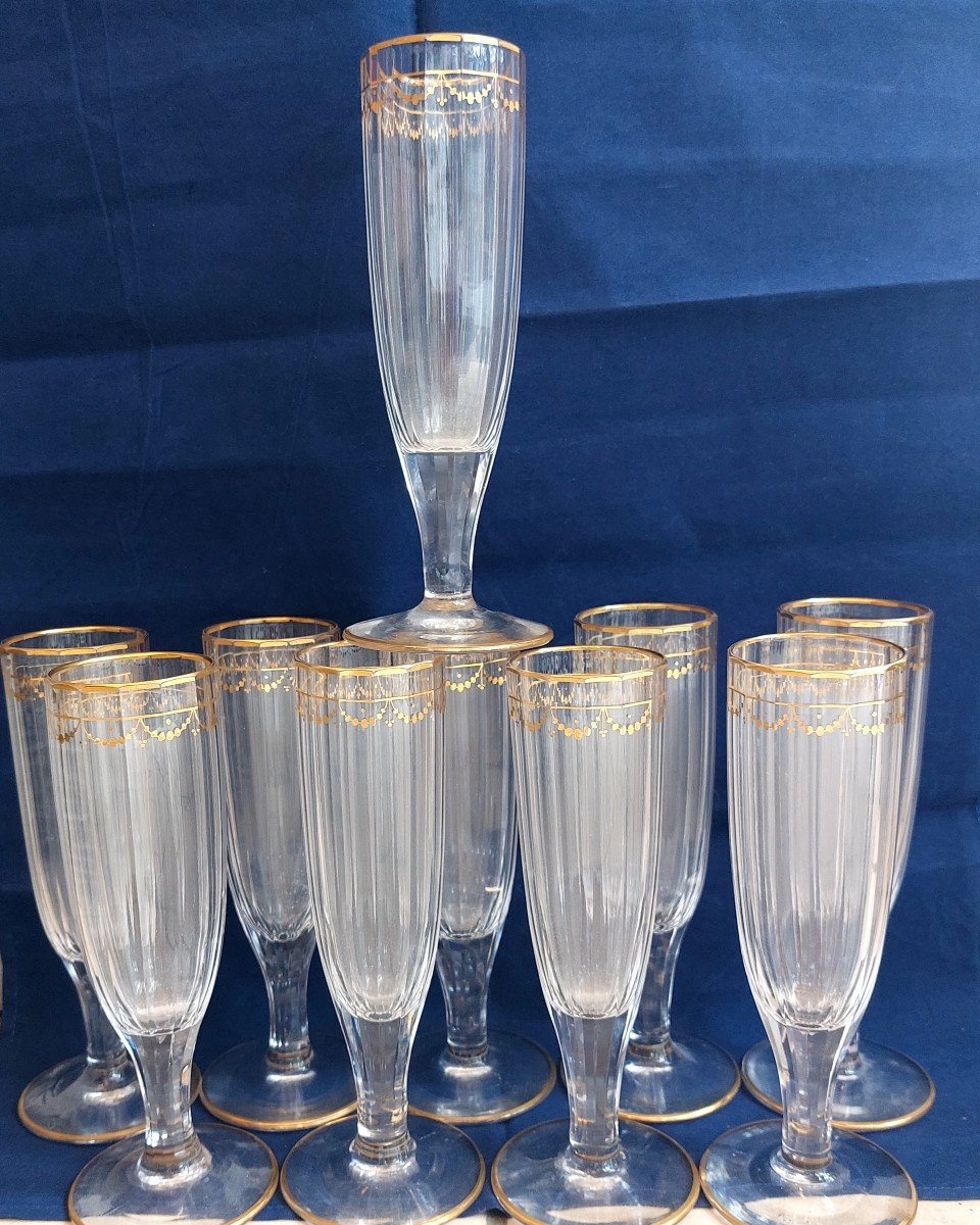 10 Flutes à Champagne Cristal épais Taillé