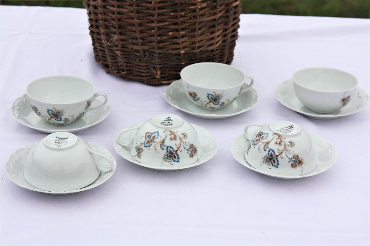 Set Of 6 Tea Cups And Saucers In Limoges Porcelain Tharaud, Ankara Model