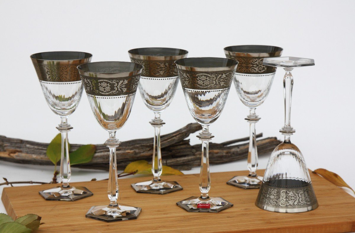 Set De 6 Verres à Vin En Cristal De Baccarat, Modèle Vendôme Platine-photo-2