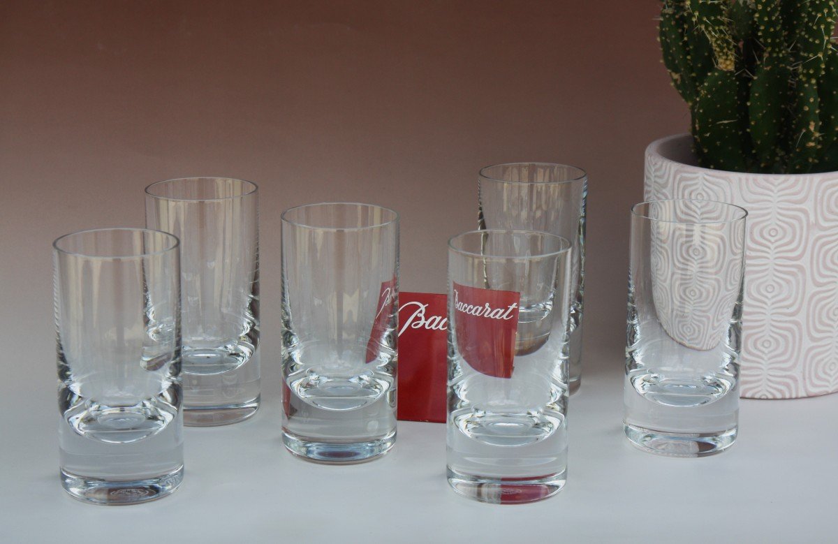 Set Of 6 Water Or Wine Glasses In Baccarat Crystal, Tir Bar Model-photo-2