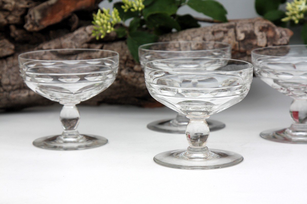 Set Of 4 Baccarat Crystal Champagne Glasses, Campsegret Model-photo-1