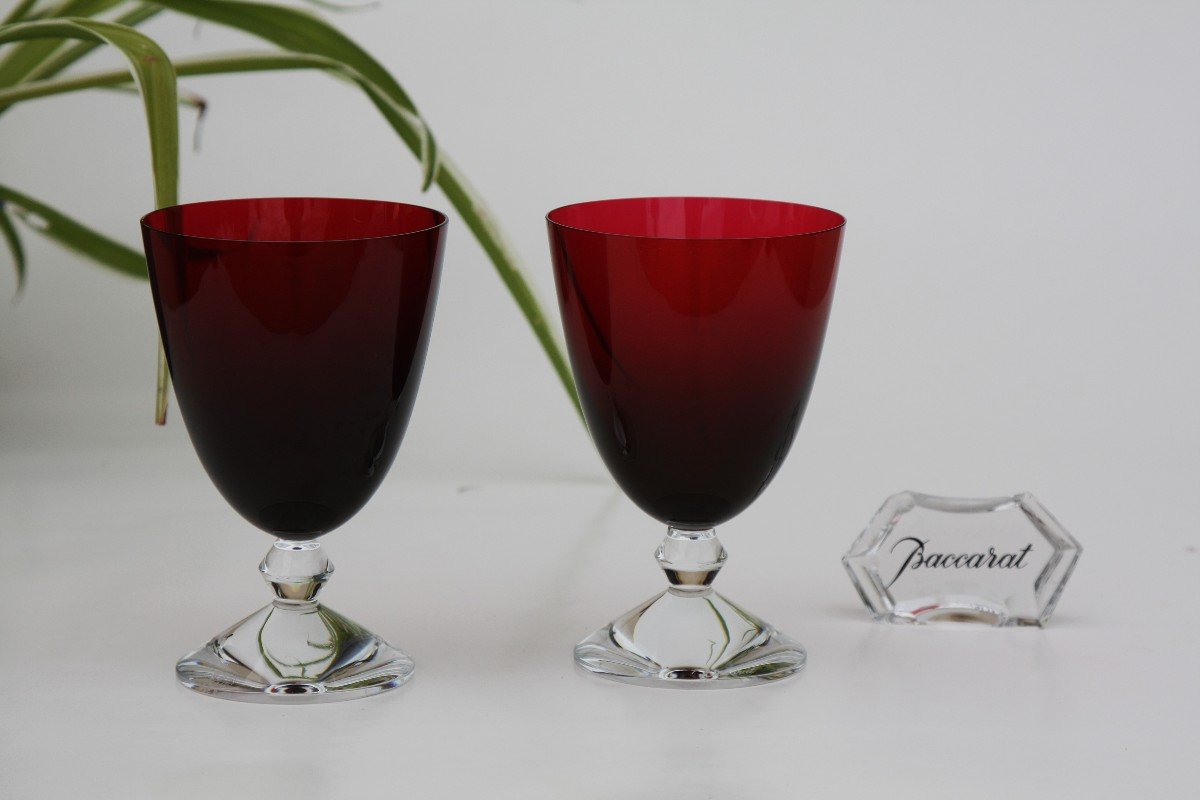 Set Of 2 Baccarat Crystal Wine Glasses Vega Model, Red