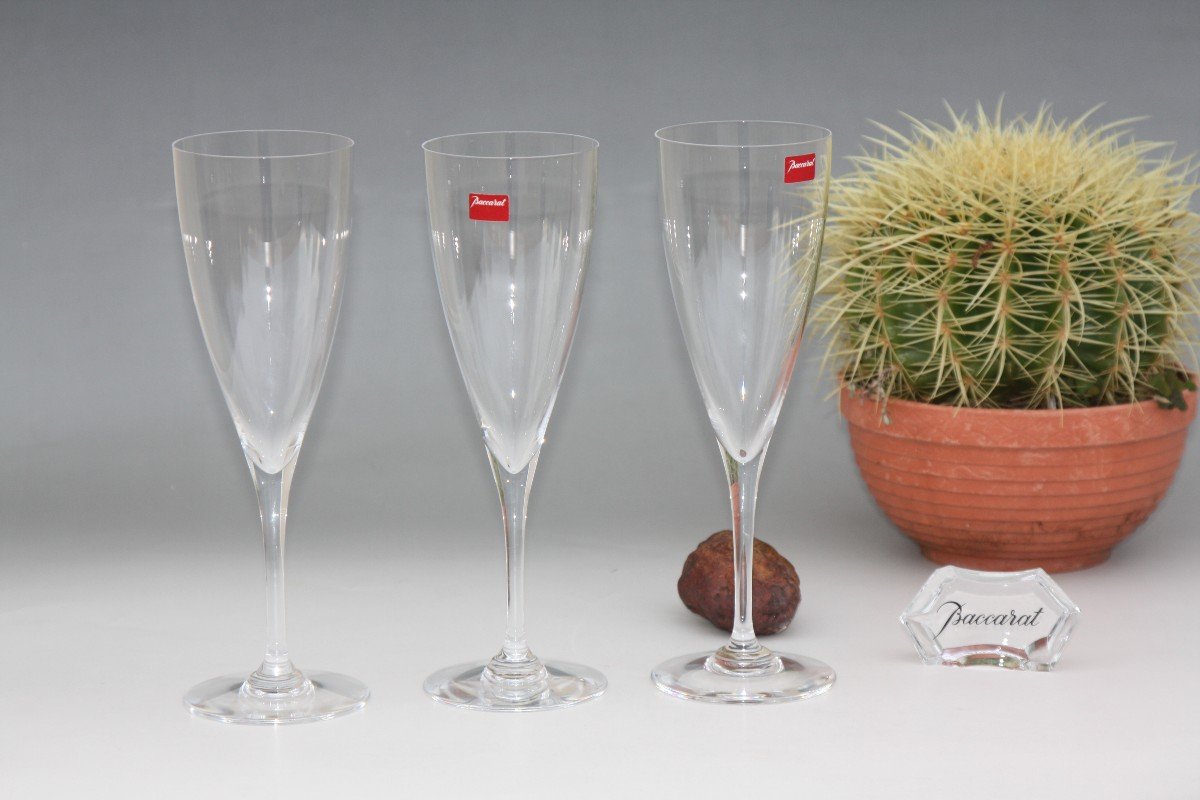 Set Of 3 Baccarat Crystal Water Glasses, Dom Perignon Model-photo-1