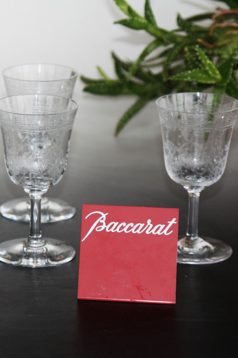 Set Of 3 Baccarat Crystal Wine Glasses, Lafayette Model-photo-6