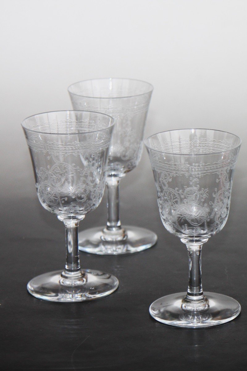 Set Of 3 Baccarat Crystal Wine Glasses, Lafayette Model