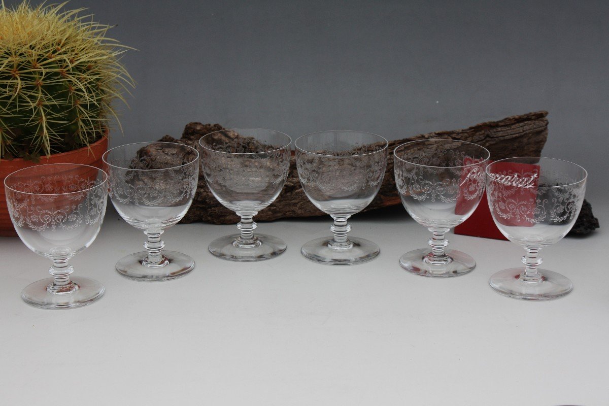 Set Of 6 Baccarat Crystal Burgundy Wine Glasses, Camilla Model