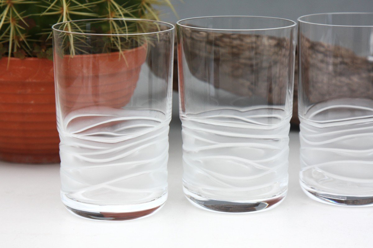 Set De 5 Verres à Whisky En Cristal De Lalique Modèle Caryota 11,7 Cm-photo-1