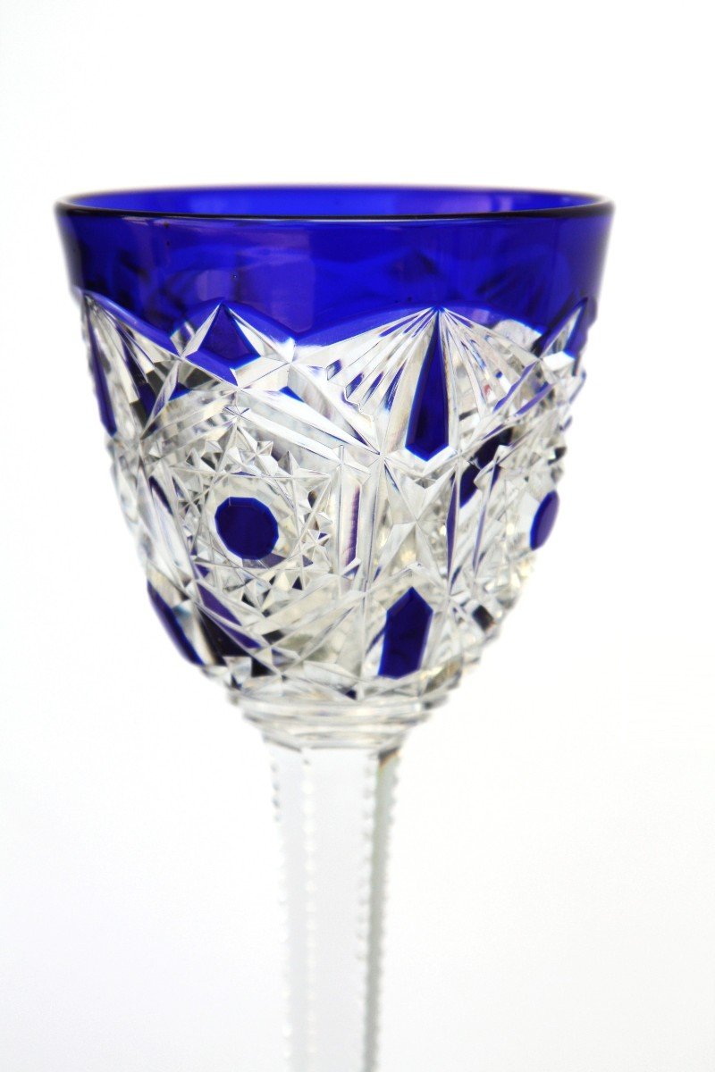 Verre à Vin Du Rhin Ou Roemer En Cristal De Baccarat, Modèle Lagny Bleu-photo-2