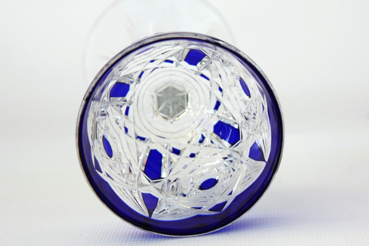 Verre à Vin Du Rhin Ou Roemer En Cristal De Baccarat, Modèle Lagny Bleu-photo-4