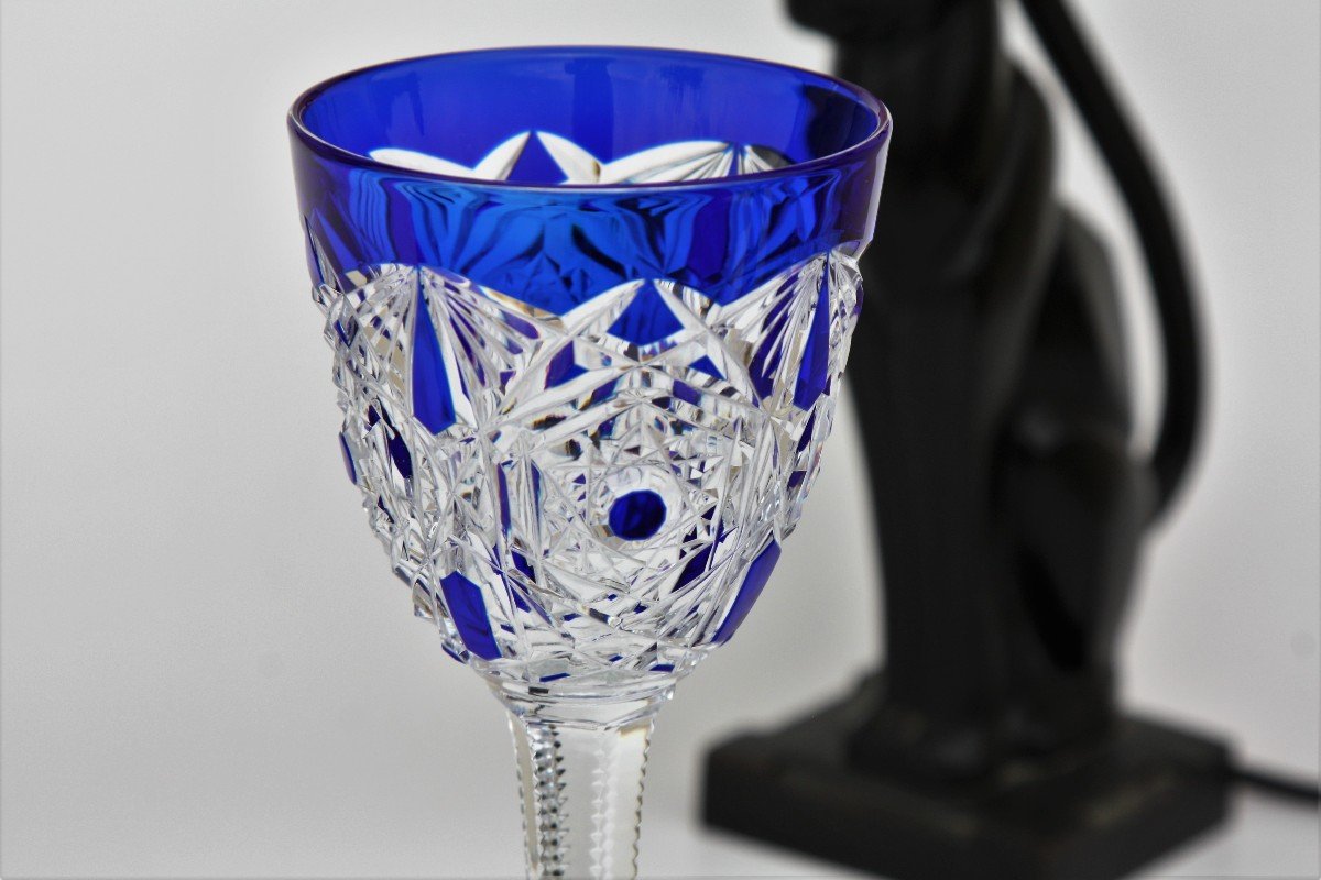 Verre à Vin Du Rhin Ou Roemer En Cristal De Baccarat, Modèle Lagny Bleu-photo-3