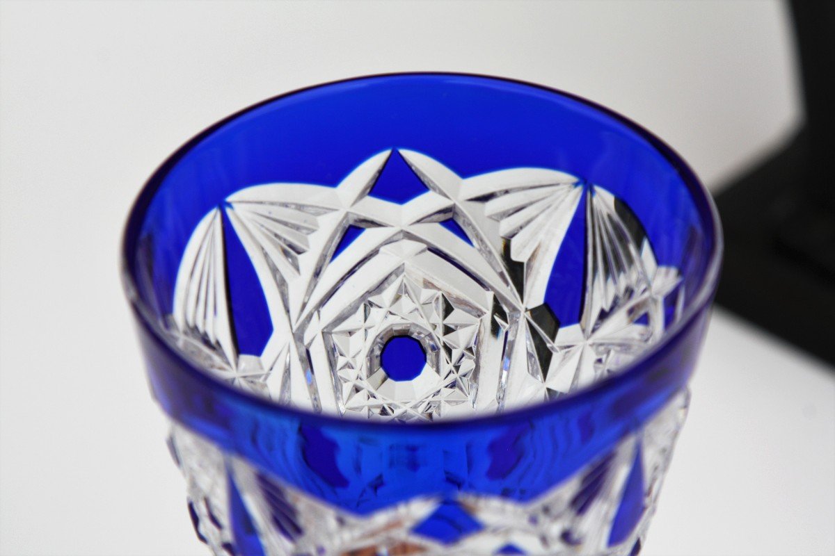 Verre à Vin Du Rhin Ou Roemer En Cristal De Baccarat, Modèle Lagny Bleu-photo-5