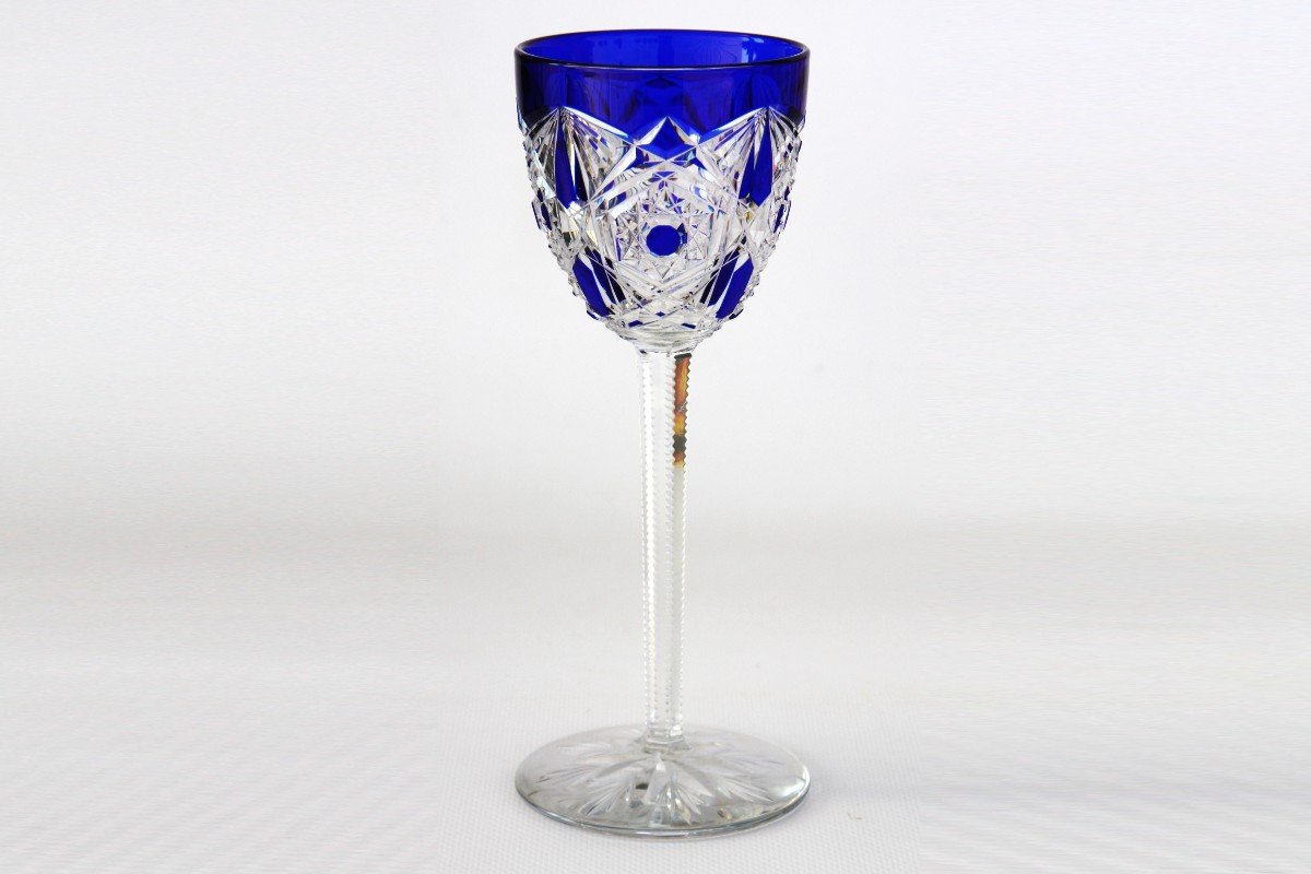 Verre à Vin Du Rhin Ou Roemer En Cristal De Baccarat, Modèle Lagny Bleu