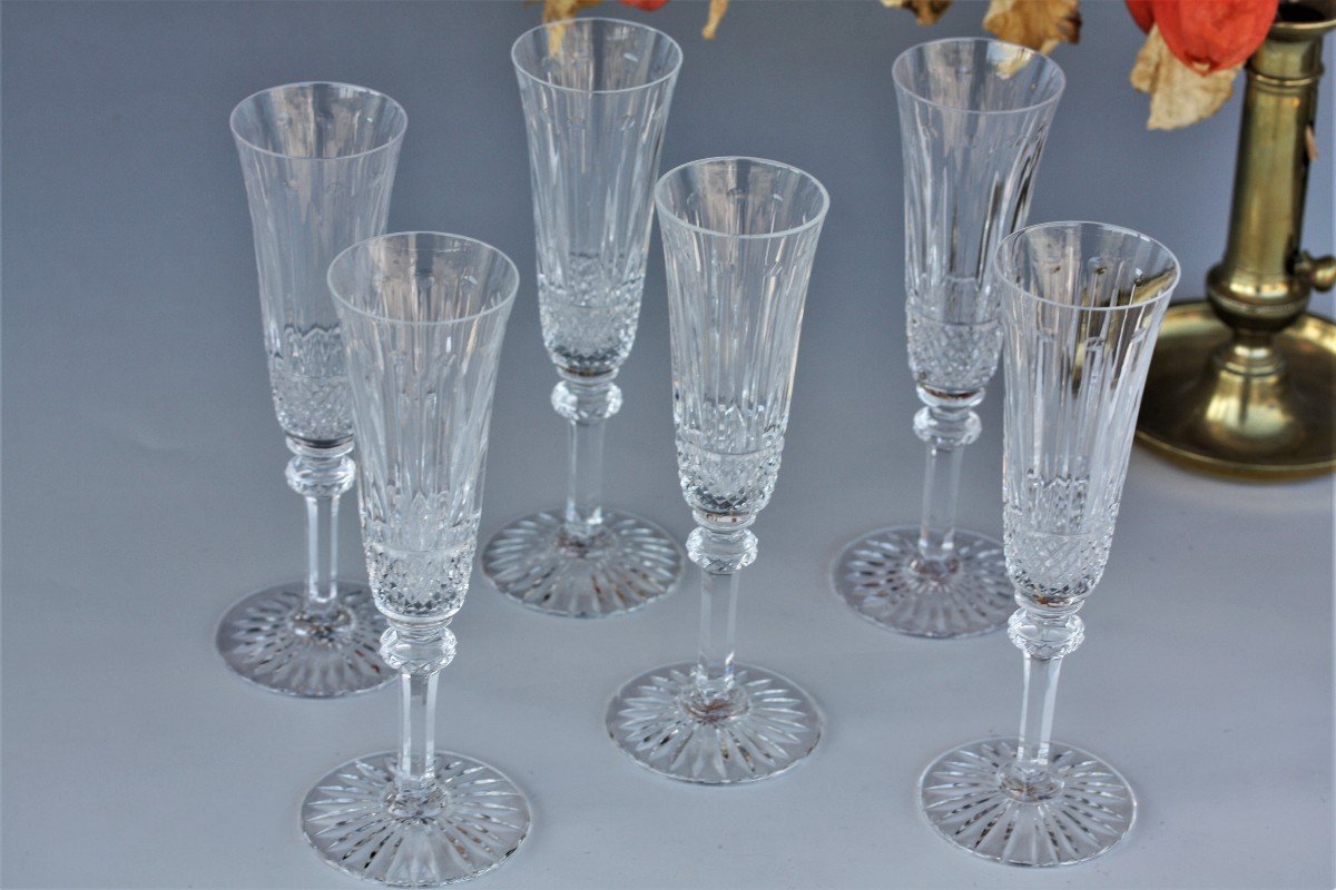 Set Of 6 Saint Louis Crystal Champagne Flutes, Tommy Model-photo-2