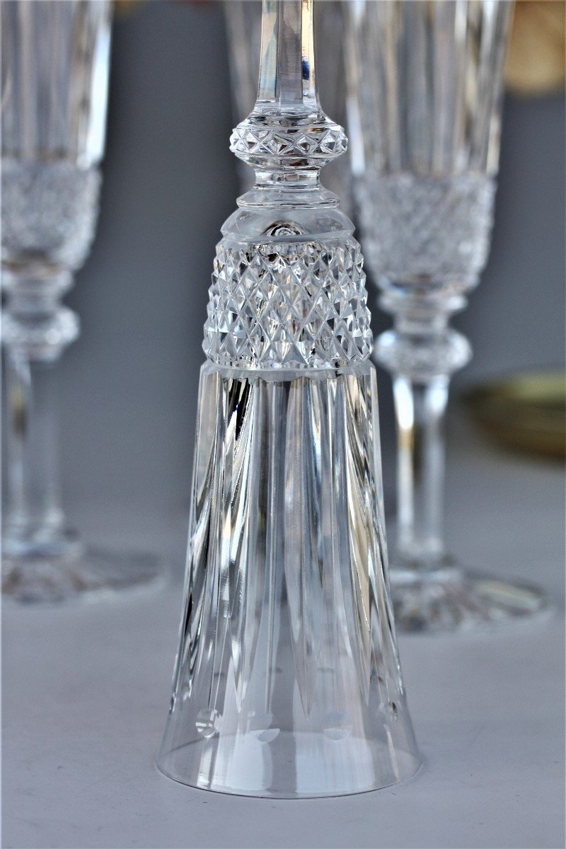 Set Of 6 Saint Louis Crystal Champagne Flutes, Tommy Model-photo-4