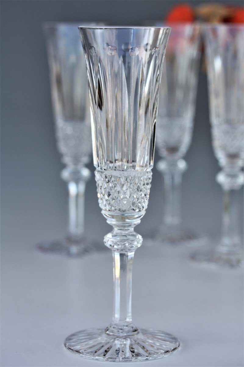 Set Of 6 Saint Louis Crystal Champagne Flutes, Tommy Model-photo-1