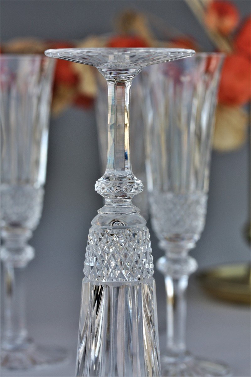 Set Of 6 Saint Louis Crystal Champagne Flutes, Tommy Model-photo-3