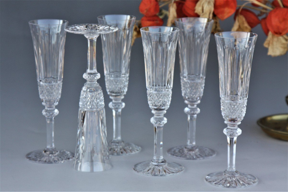 Set Of 6 Saint Louis Crystal Champagne Flutes, Tommy Model-photo-4