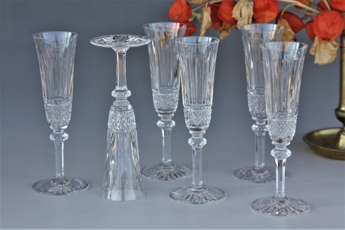 Set Of 6 Saint Louis Crystal Champagne Flutes, Tommy Model