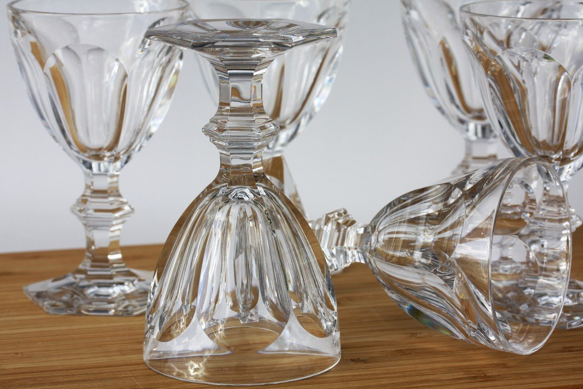 Set Of 6 Burgundy Wine Glasses In Baccarat Crystal, Harcourt Model-photo-1