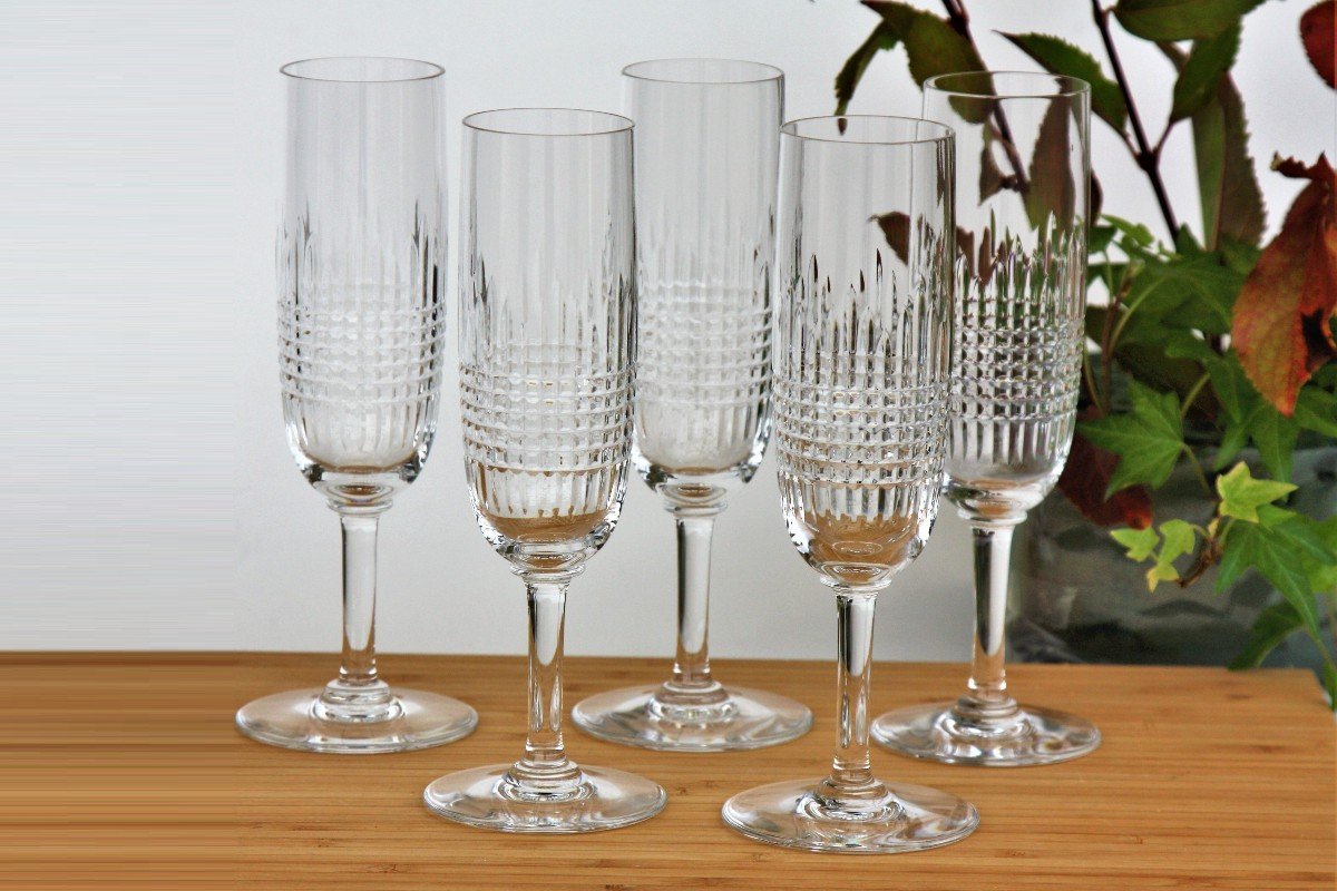 Set De 5 Flûtes à Champagne En Cristal De Baccarat Modèle Nancy