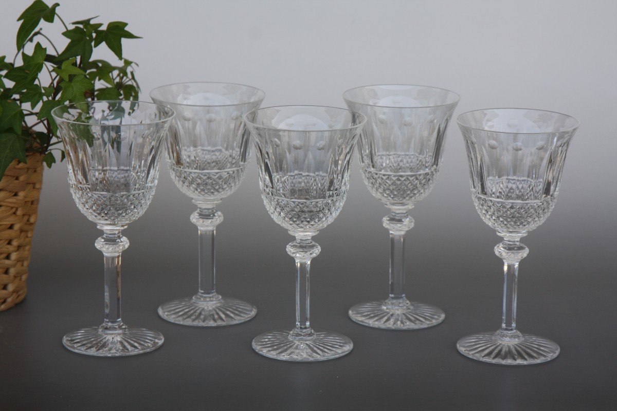 Set Of 5 Burgundy Wine Glasses In Saint Louis Crystal Tommy Model