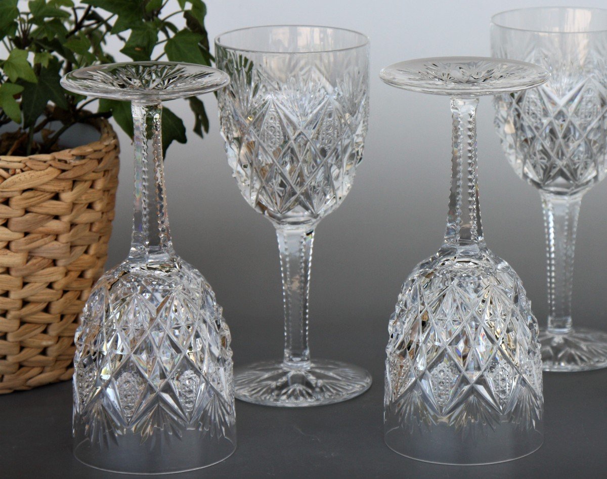 Set Of 4 Water Glasses In Saint Louis Crystal, Florence Model-photo-4