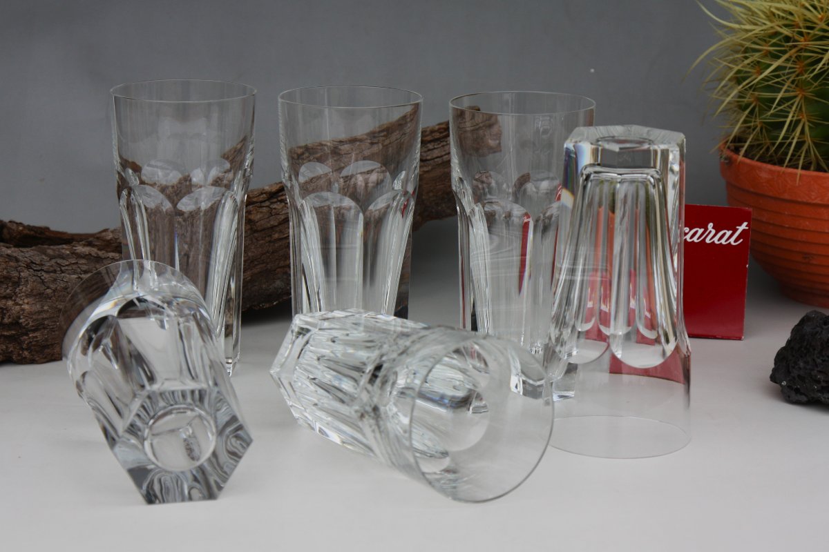 Set Of 6 Baccarat Crystal Long Drink Glasses, Harcourt Model-photo-2
