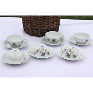Set Of 6 Tea Cups And Saucers In Limoges Porcelain Tharaud, Ankara Model