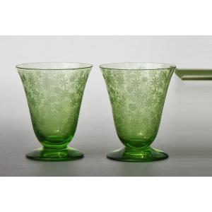 Set Of 2 Wine Glasses In Baccarat Crystal, Green Elisabeth Model 