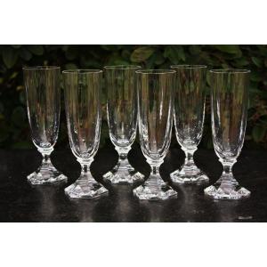 Set Of 6 Champagne Flutes In Saint Louis Crystal, Saint-cloud Model