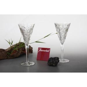 Set Of 2 Baccarat Crystal Cocktail Flutes, Lagny Model