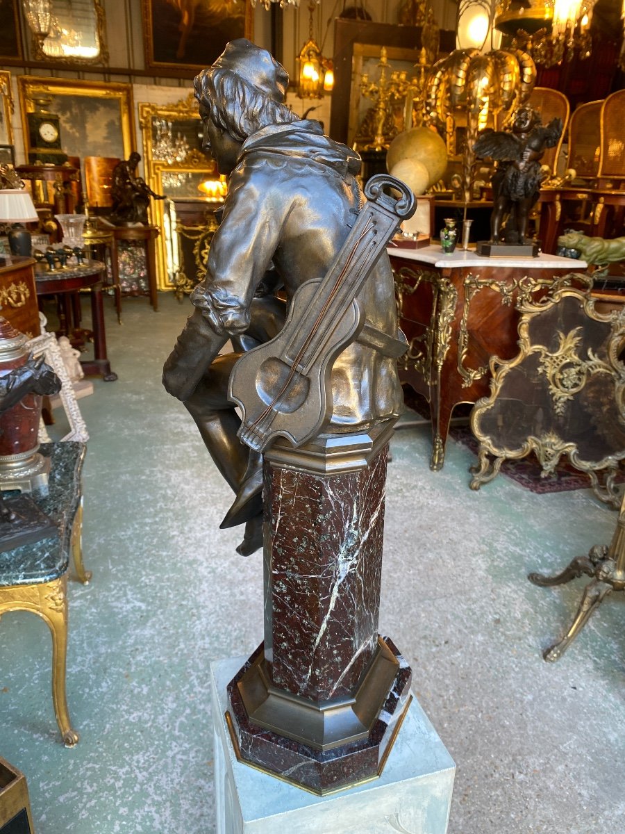 Bronze Sculpture On Nineteenth Marble Base, The Musician-photo-2