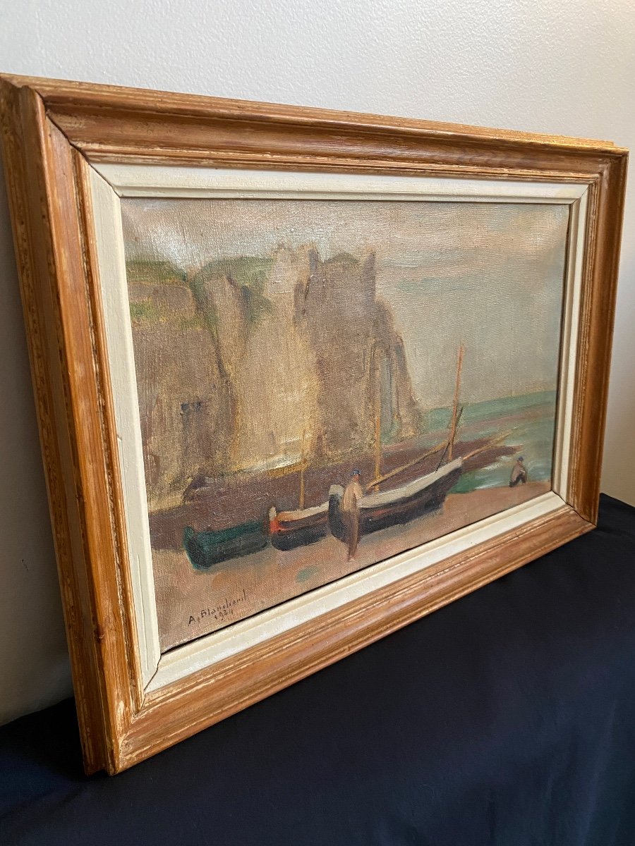 Huile Sur Toile Ancienne signée, étretat, Normandie… -photo-1