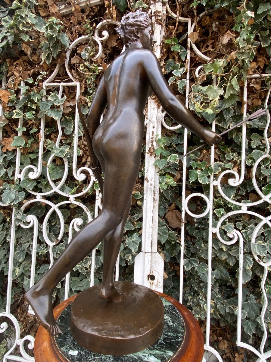 Grand Sujet Féminin En Bronze XIXème "Diane Chasseresse" signé Houdon, F. Barbedienne fondeur-photo-4