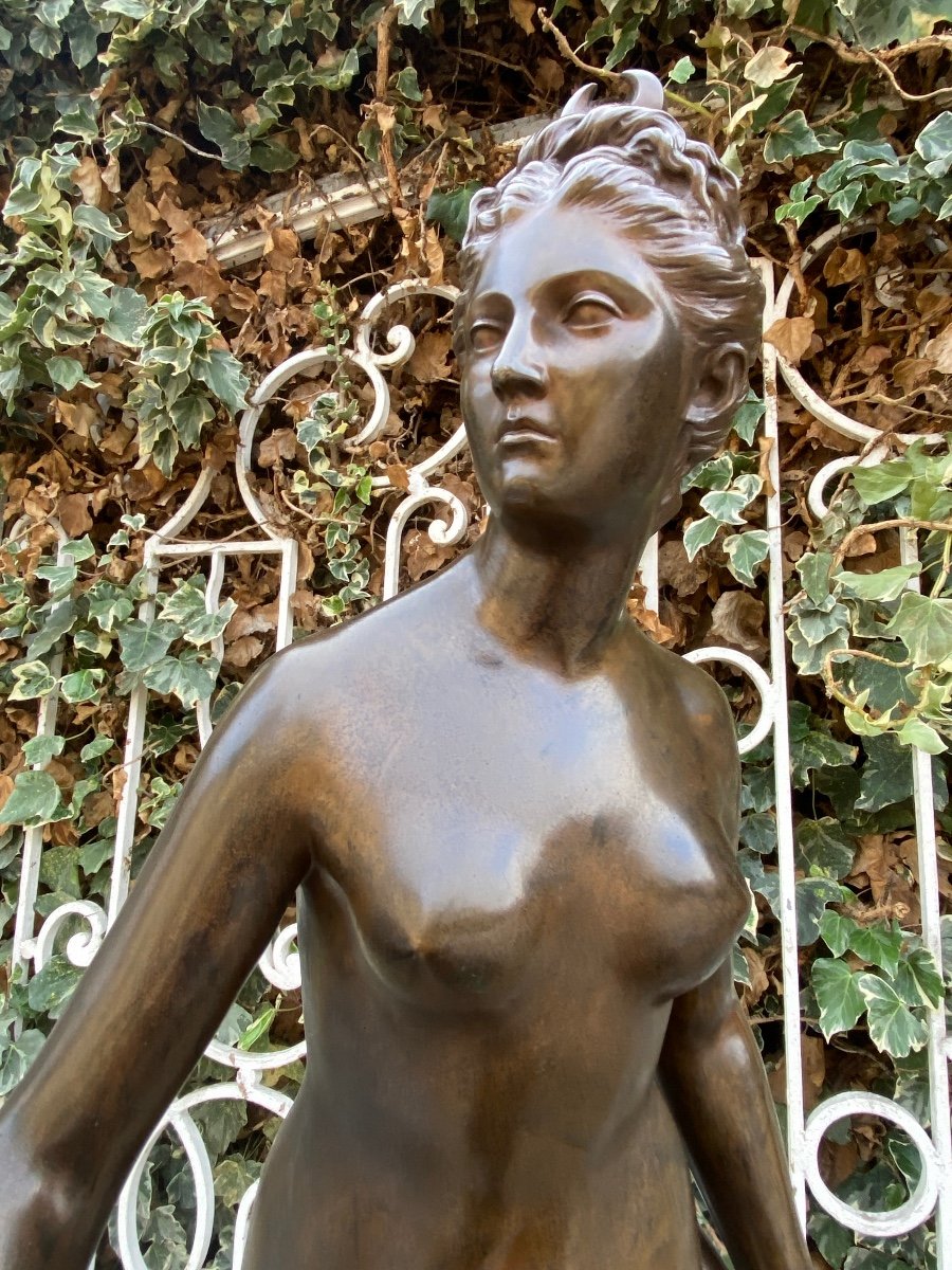 Grand Sujet Féminin En Bronze XIXème "Diane Chasseresse" signé Houdon, F. Barbedienne fondeur-photo-5