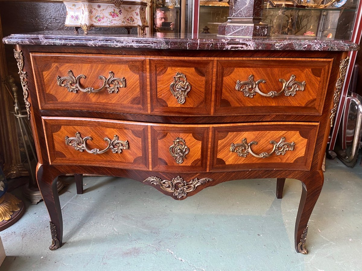 Commode Sauteuse De Style Louis XV En Marqueterie-photo-2