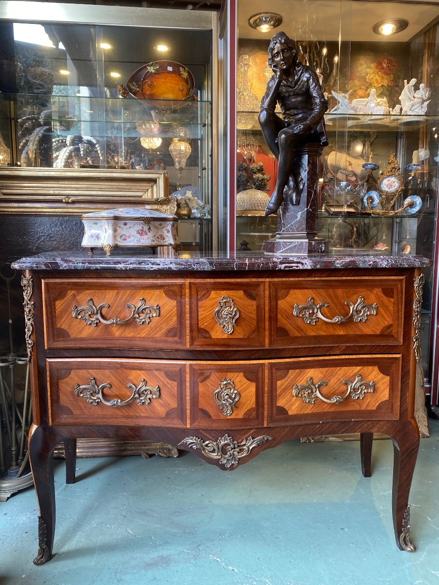 Commode Sauteuse De Style Louis XV En Marqueterie-photo-1