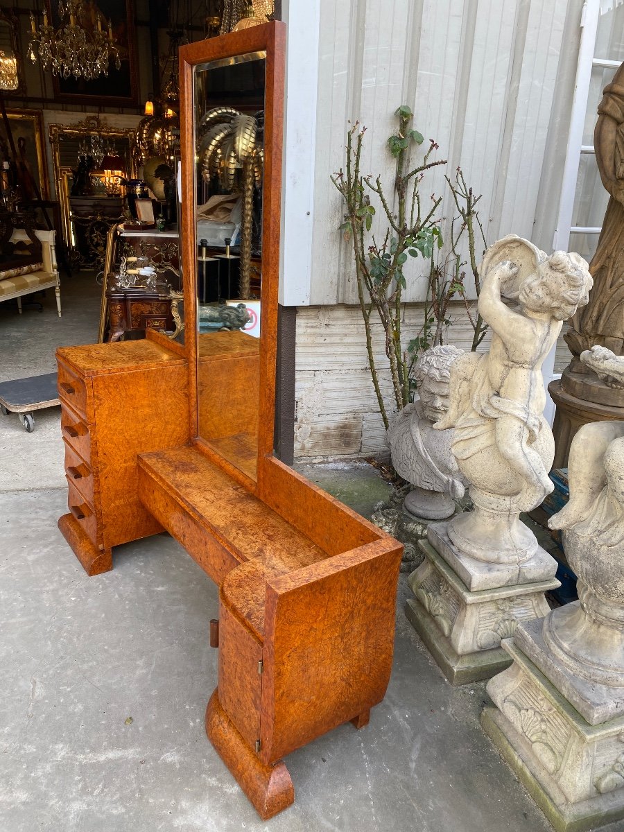 Coiffeuse Et Banquette D’époque Art Déco 1930, En Loupe D’amboine -photo-3